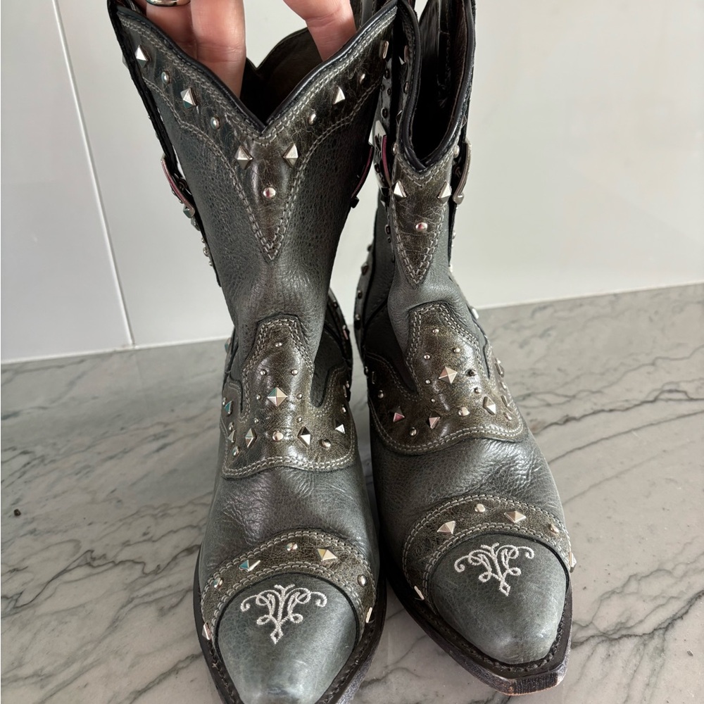 Studded Gray Western Boots